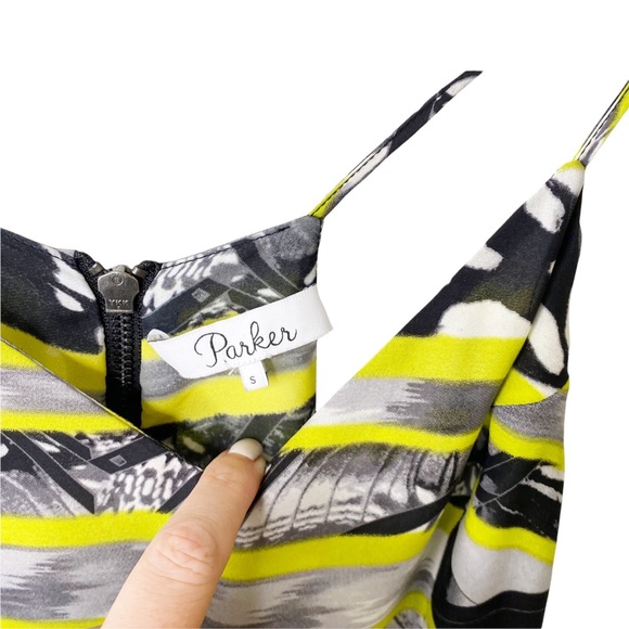 Parker Racerback Yellow Black Spaghetti Strap Silk Mini Dress Size Small - Picture 6 of 8